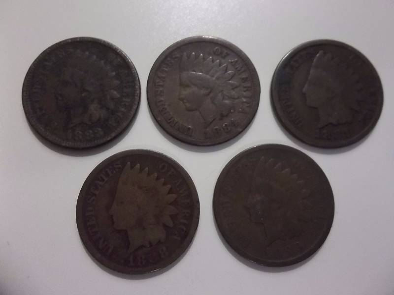 1883, 1884, 1887, 1888, 1889 Indian Head Cents