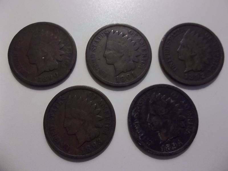 1890, 1891, 1892, 1893, 1894 Indian Head Cents