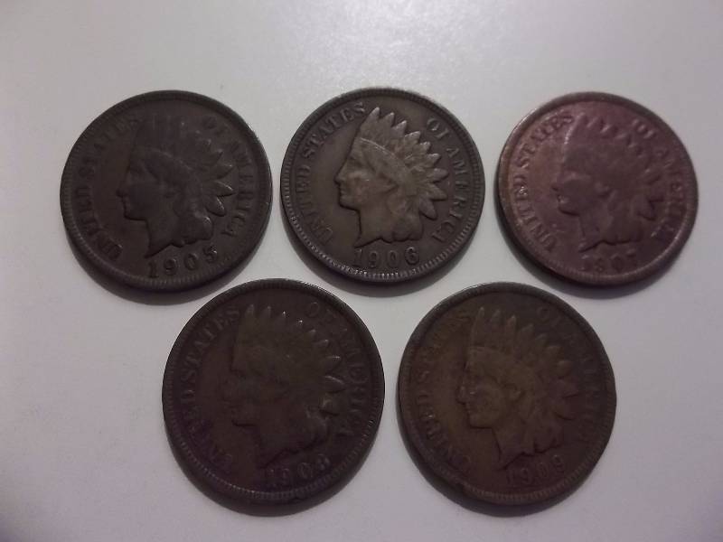 1905, 1906, 1907, 1908, 1909 Indian Head Cents Better Grades