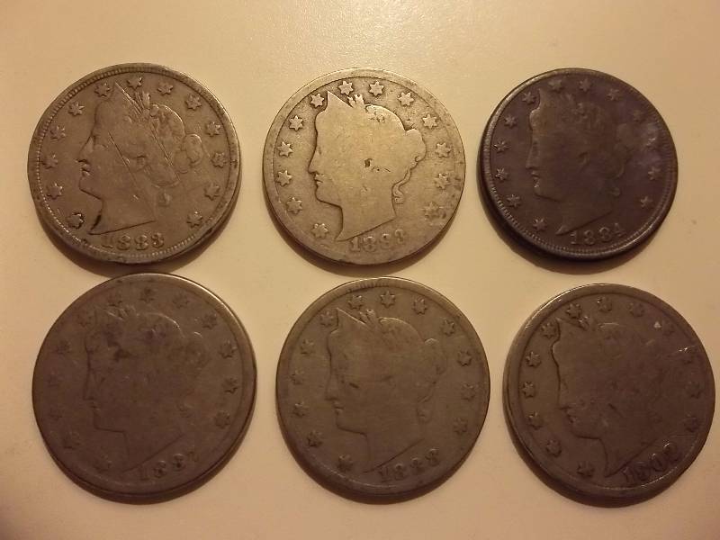 1883, 1883 wo Cents 1884, 1887, 1888, 1902 V-Nickels