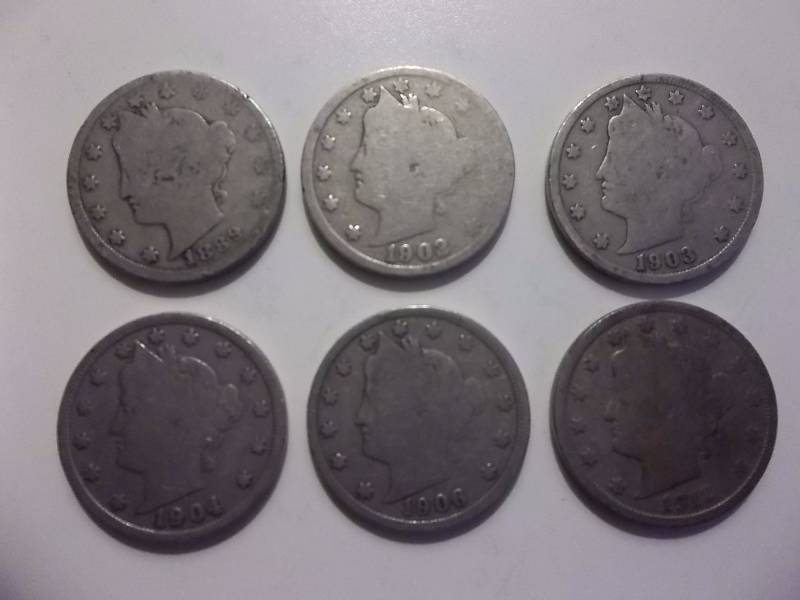 1889, 1902, 1903, 1904, 1906, 1912 V-Nickels