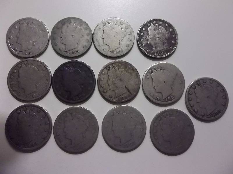 1883-1906 V-Nickels 13 Coins Circulated All Readable Dates
