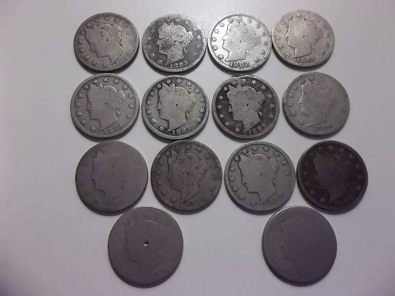 1883-1906 V-Nickels 14 Coins Circulated All Readable Dates