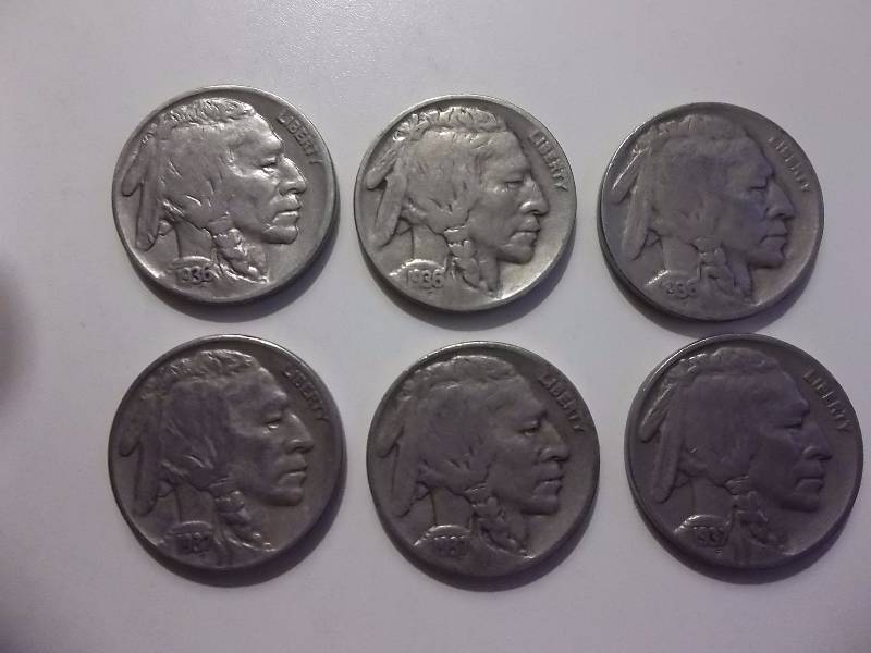 1936, 1936 D, 1936 S, 1937, 1937 D, 1937 S Buffalo Nickels Higher Grades All Strong Dates