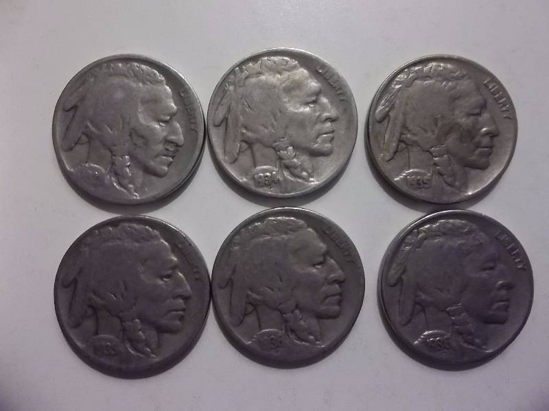 1928,  1934 D, 1935, 1935 D, 1936 S, 1936 D  Buffalo Nickels Readable To Strong Dates