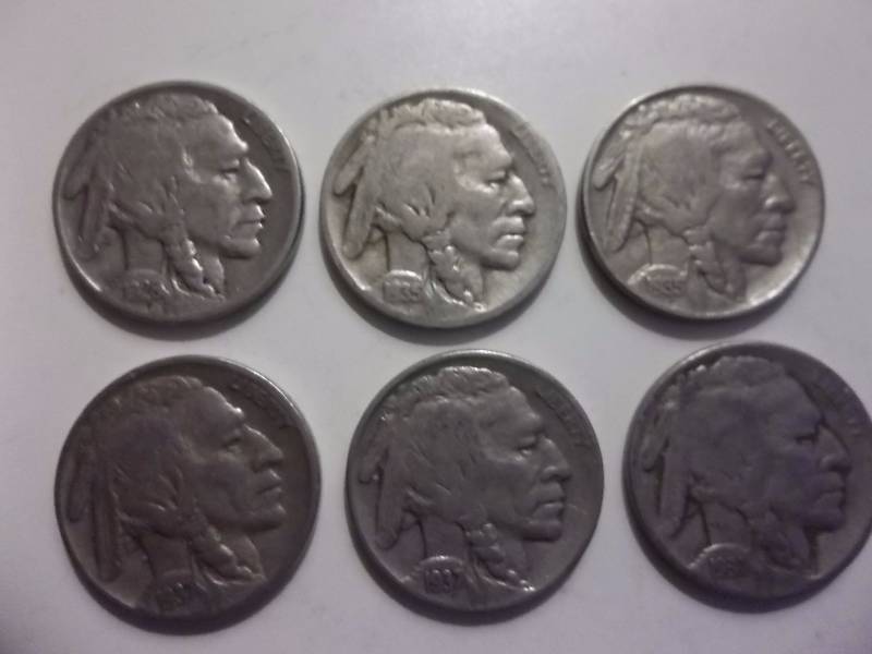 1928, 1935, 1935 D, 1937, 1937 D, 1937 S Buffalo Nickels Readable To Strong Dates