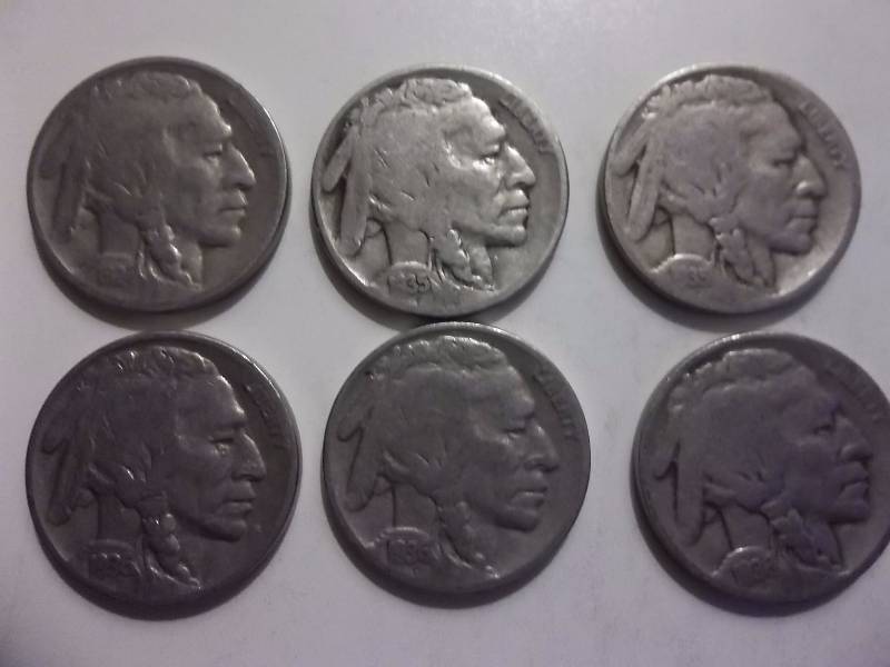 1924 D, 1935, 1935 D, 1936, 1936 D, 1936 S Buffalo Nickels Strong Readable Dates