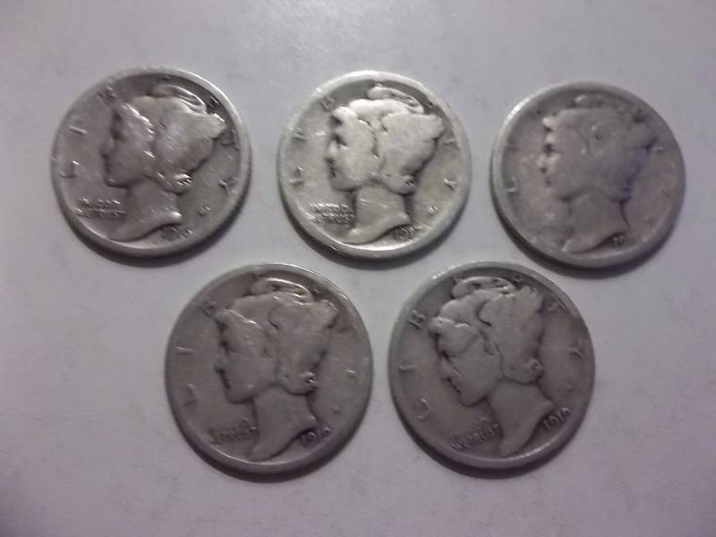 1916, 1917, 1918 S, 1919, 1919 D Mercury Dimes