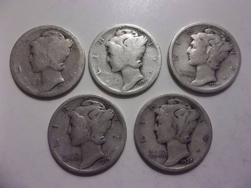 1917, 1918 S 1918 D, 1919 D, 1924 Mercury Dimes