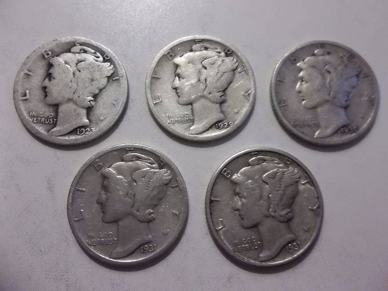 1923, 1929, 1930,1931, 1931 S Mercury Dimes