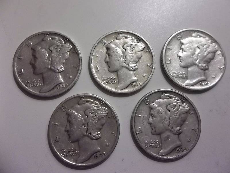 1940 S, 1941 , 1942, 1942 D, 1945 Mercury Dimes Higher Grades