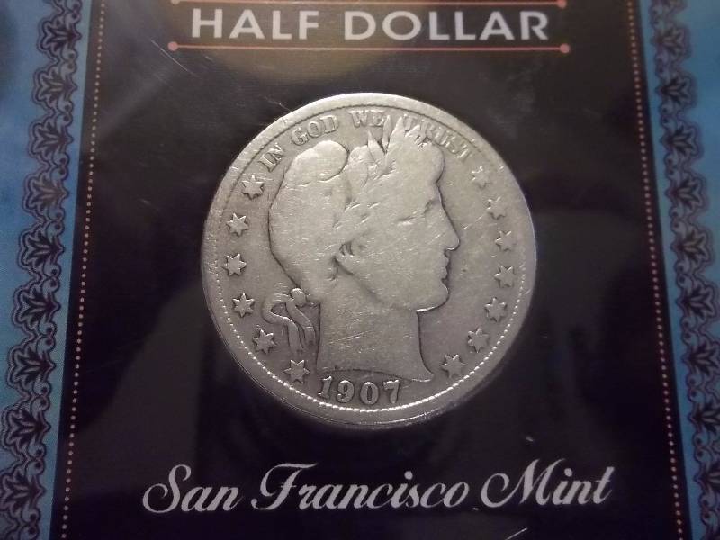 1907 S Barber Half Dollar With COA In Collector Case  (In F Condition Grey Sheets Price $70.00)