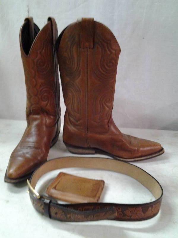 Ladies Vitorio Ricci Leather Cowboy Boots Size 6 12, Tooled Wallet & Small Belt