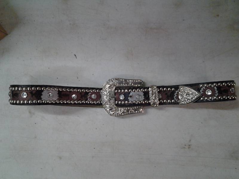 Fancy StuddedJeweled Belt (Marked Leather) Size Large
