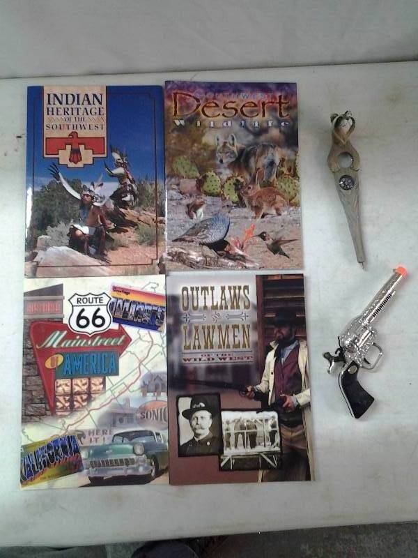 4-Western Books, Toy Gun, Compass Magnifier