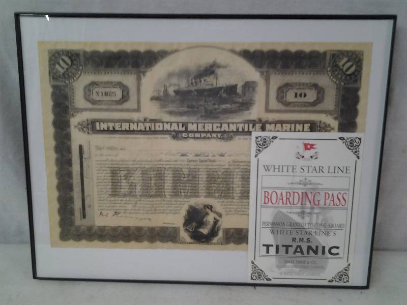 Novelty Framed Stock Certificate-International Mercantile Marine & Science Museum Exhibit Titanic