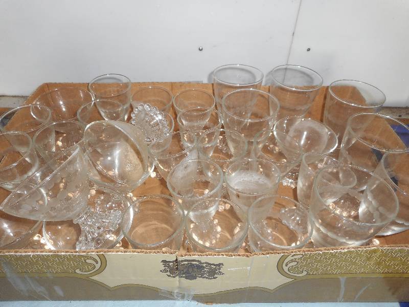 3 DIFFERENT SETS OF CUT CRYSTAL FLASSES