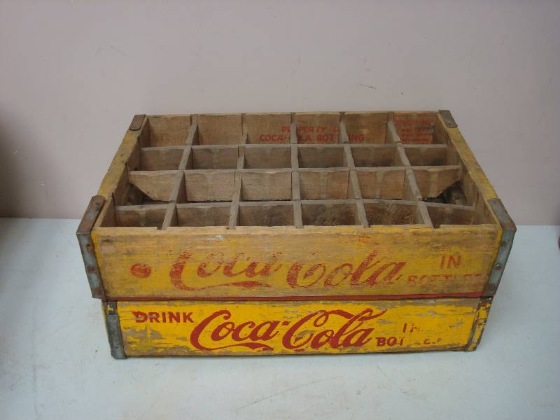 Pair Of Vintage Yellow Coca Cola Coke Pop Bottle Crates Used