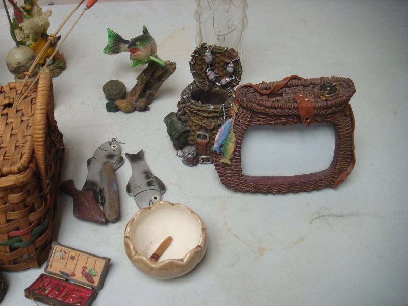 lot 133 image: Box Filled With Collectibles, Some Fishing Themed Items