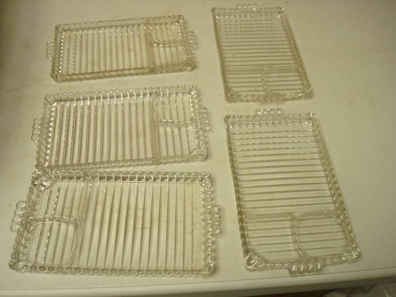lot 169 image: Bin Filled With Vintage Glass Serving Trays