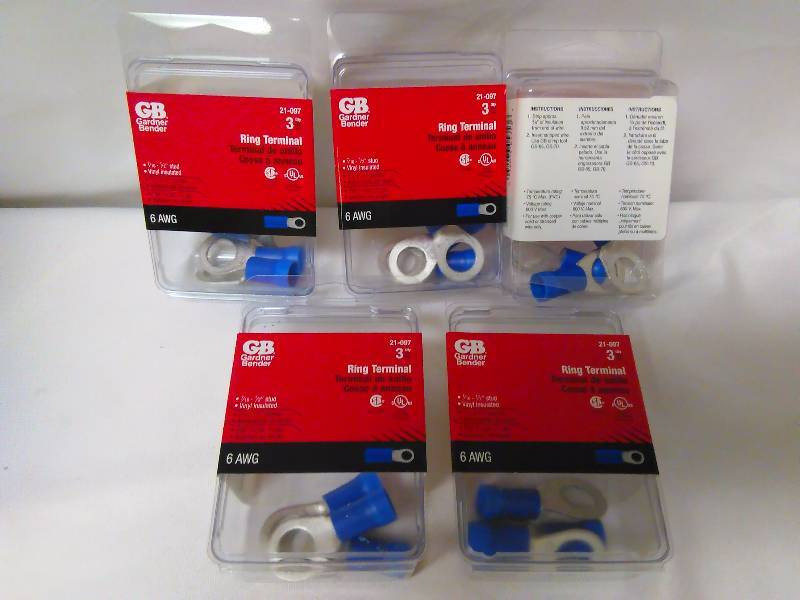6AWG Electrical Ring Terminals, (5 pkgs.) three per package, 716th to � inch Stud