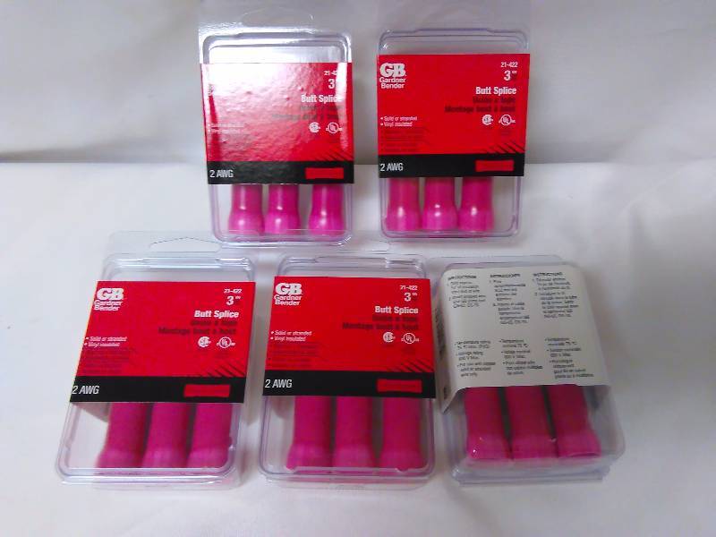 2 AWG Butt Splices (5) three per package, 15 total