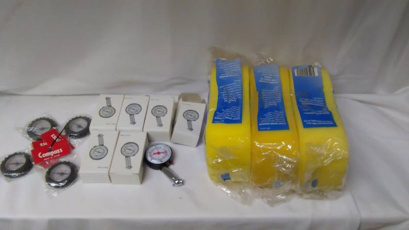 Tractor Tire Compasses (4), Tire Gauges (6) and Sponges (3)