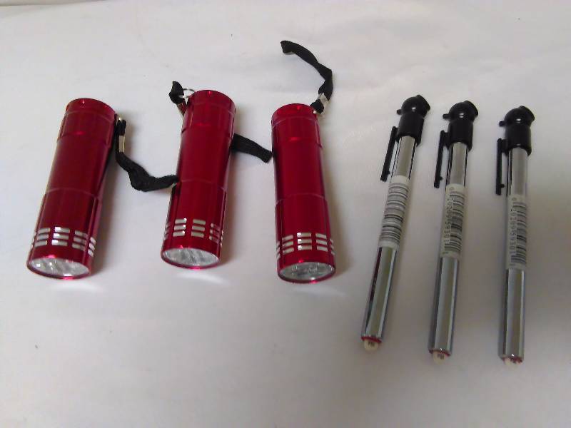 Mini Flashlights (3) and Tire Gauges (3)