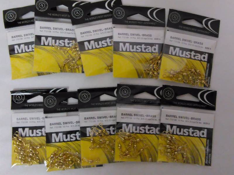 Mustad Barrel Swivels Brass (10 pkgs. of 10) Size 6