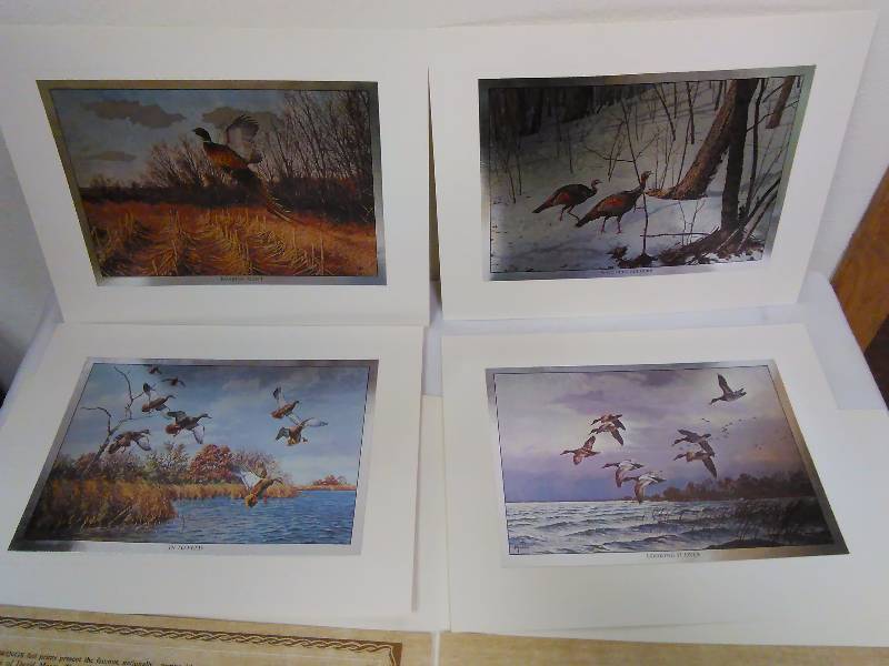 Maass Foil Fowl Prints, (4) Ducks, Pheasant, and Turkeys