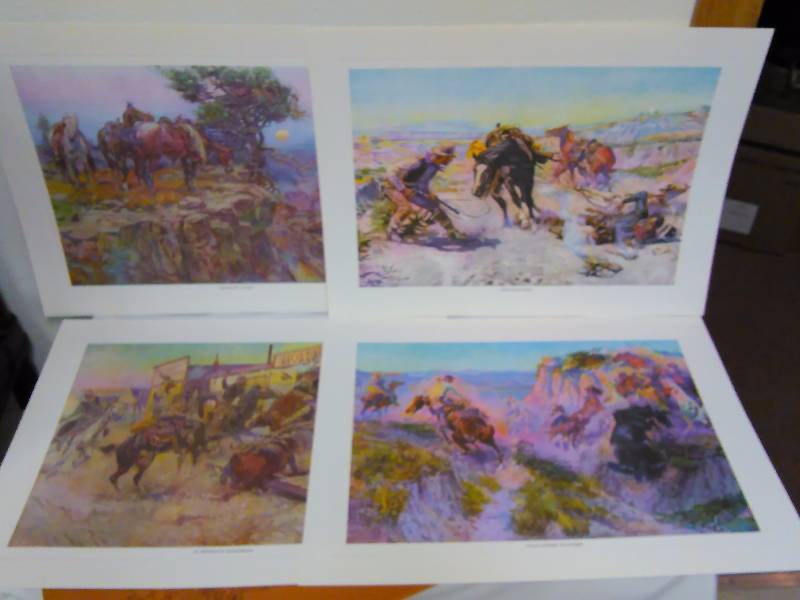 Vintage Charles M Russel, Water Color Prints, (4)