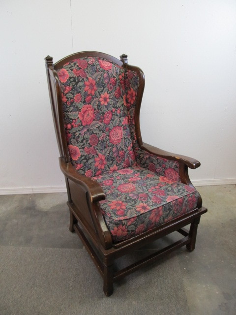 Large Vintage Upholstered Wing Back Parlor Chair