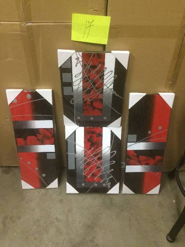 Wieco Art Red Silver Streched and Framed Art New 4 panels