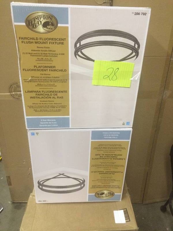 Lot of 2 Hampton Bay Fairchild Fluorescent Flush Mount Fixture Never used