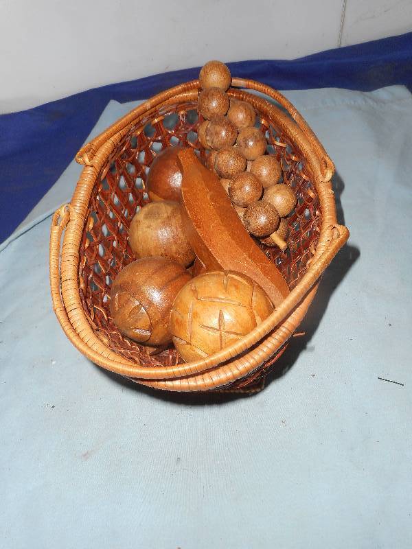 ANTIQUE WOODEN FRUIT AND BOWL