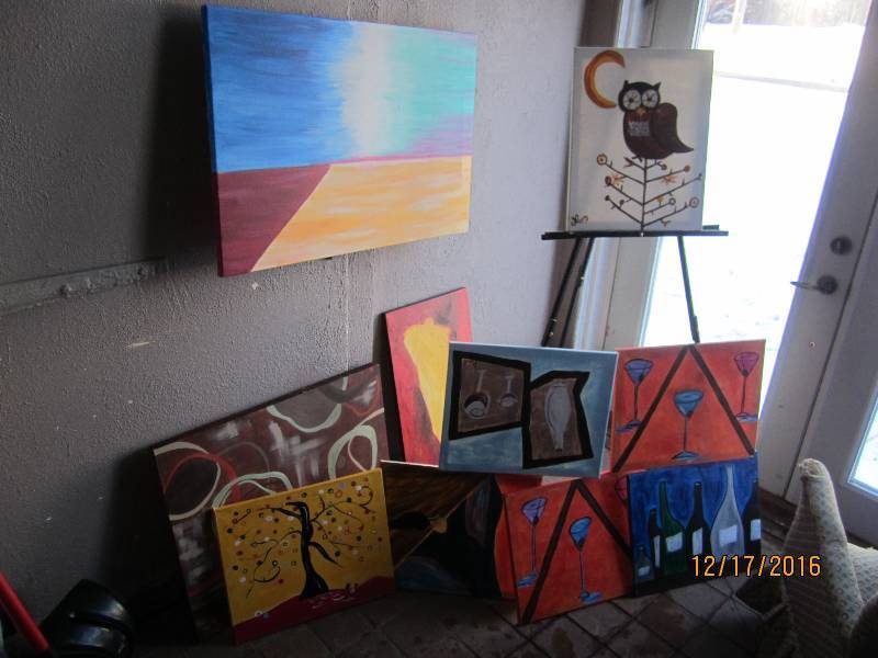 lot 116 image: Lot of hand painted art on canvas a...
