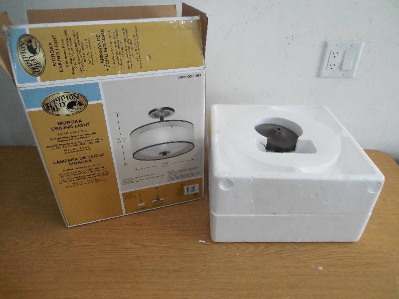 lot 40 image: Hampton Bay 2-Light Bronze Semi-Flush Mount Light with Organza Shade