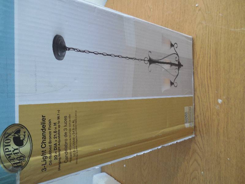 lot 50 image: Hampton Bay 3-Light Oil Rubbed Bronze Chandelier
