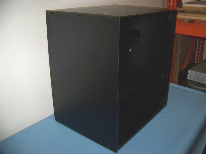 lot 53 image: Mid-Sized, Wood, Computer  Server  Audio and Video Equipment Rack with Rack Rails