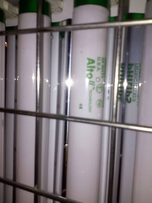 4, 8 Bulb Fluorescent Light Fixtures with Grating and Motion Detector. T8 Type bulbs.. High Bays light fixture (for High ceilings)