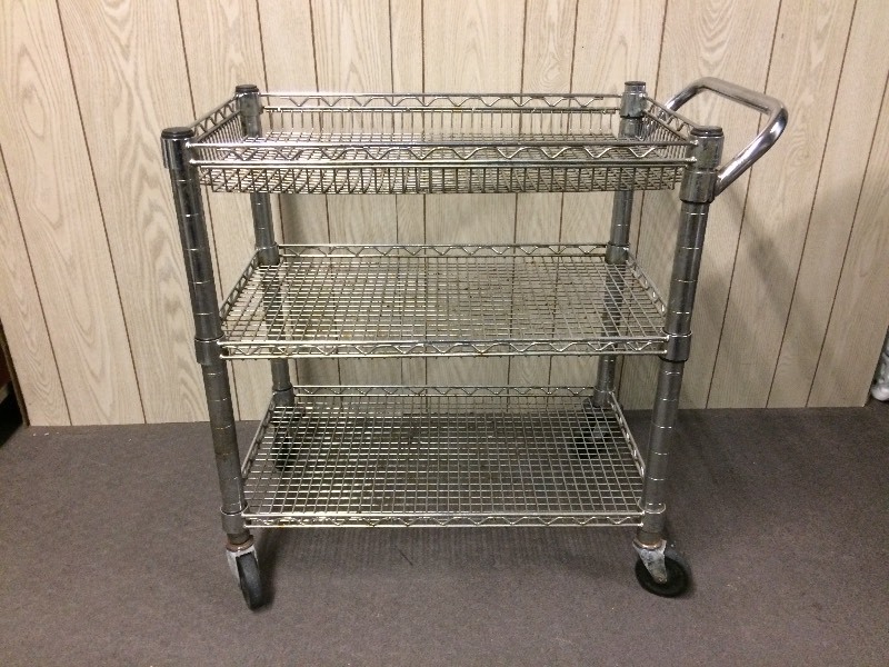 lot 14 image: 3 TIER CHROME PLATED CART WITH WHEELS