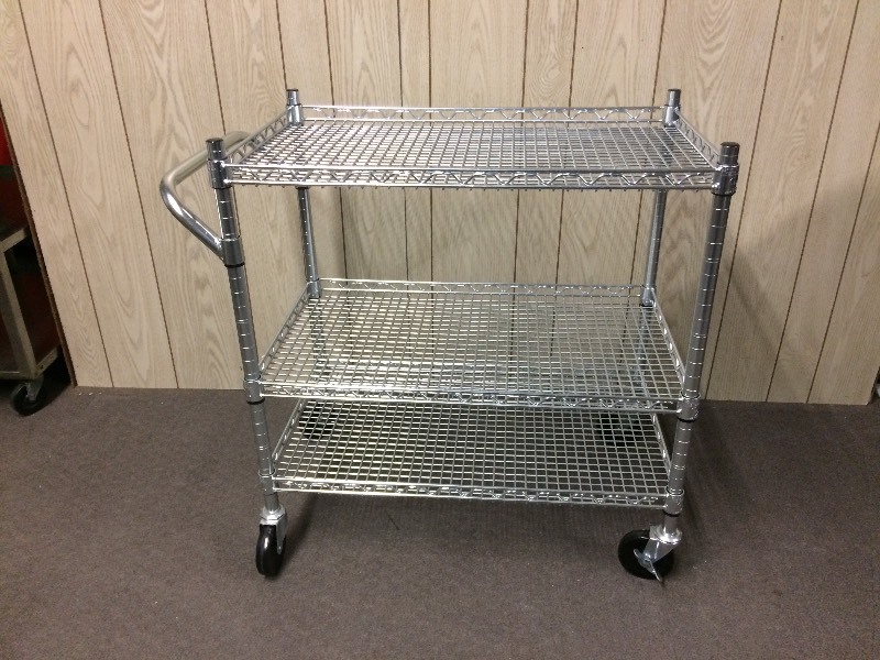 lot 15 image: 3 TIER CHROME PLATED CART WITH WHEELS