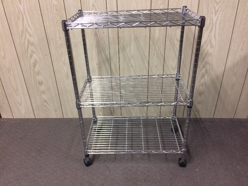 lot 16 image: 3 TIER CHROME PLATED STORAGE SHELVINGCART