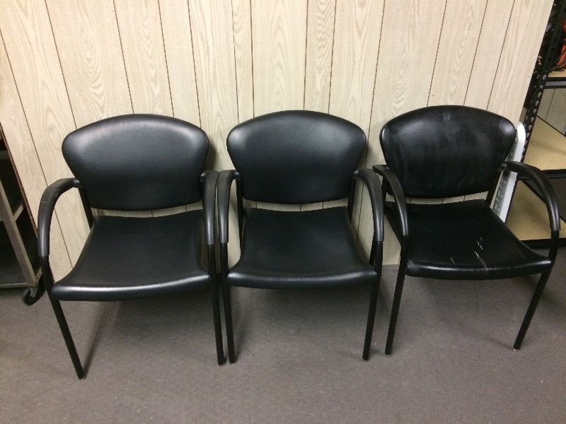 lot 19 image: 3 BLACK ARMED CHAIRS