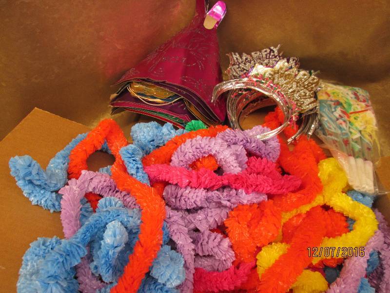 lot 17 image: NewYears Eve in a box Hats,Horns, ...