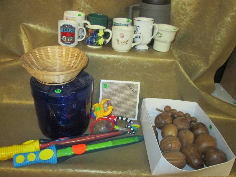 lot 245 image: coffee cups,carved wooden fruit, mi...