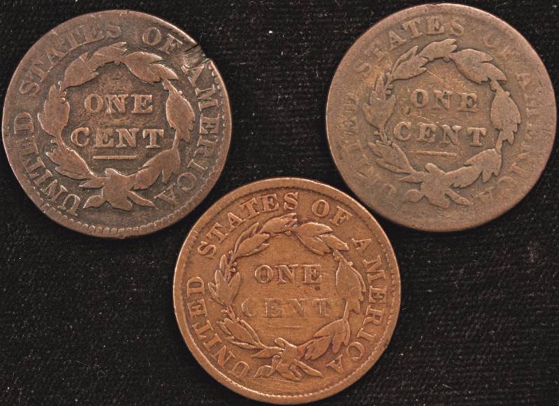 GROUP OF 3 US LARGE CENTS 1829, 1833 & 1835