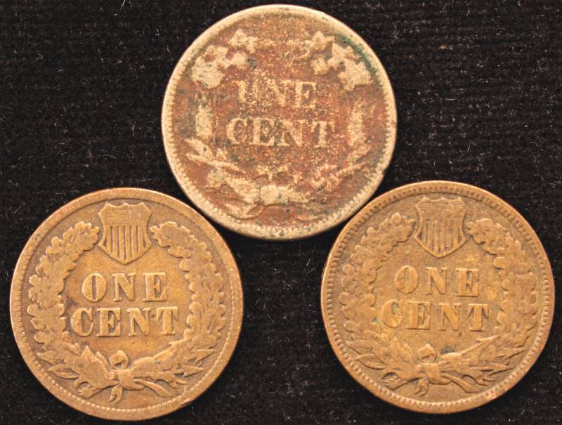 GROUP OF 3 CENTS - 1858SL FLYING EAGLE, 1888 & 1899 INDIANS