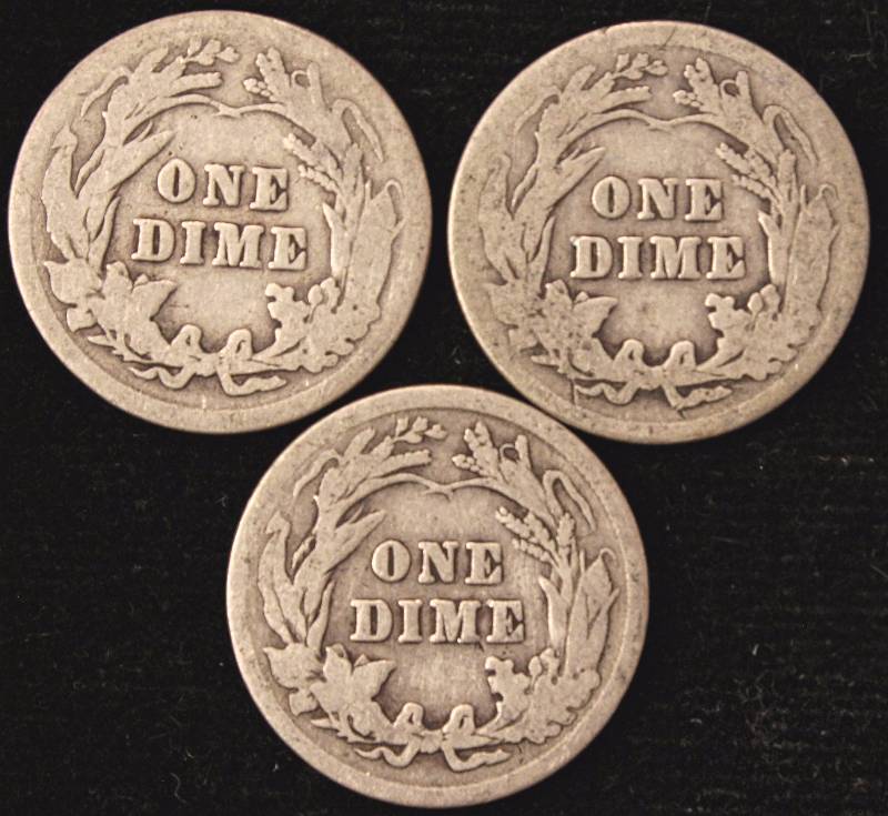 GROUP OF 3 BARBER SILVER DIMES AS PICTURED