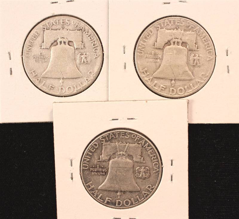 GROUP OF 3 FRANKLIN SILVER HALF DOLLARS AS PICTURED